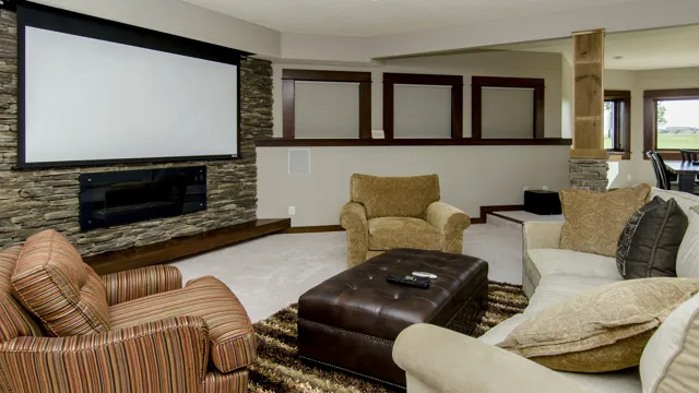 projector screen above fireplace