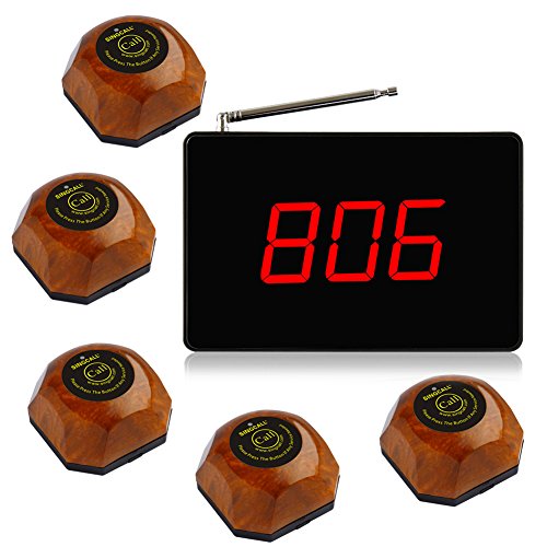 SINGCALL Wireless Calling System, Paging System, for Cafe, Coffee Shop, Restaurant, Office, Small Display Big Screen, Pack of 1 Display 5 Bells