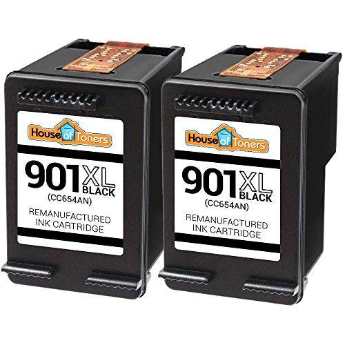 Houseoftoners Remanufactured 2-Pack for HP 901XL Black Ink Cartridges Replacement for HP 901 XL CC654AN Officejet 4500, J4535, J4580, J4680c, J4500, J4585, J4624, J4524, J4540, J4660, J4680 (Black)