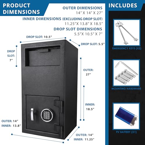 BARSKA AX12590 Standard Keypad Security Depository Drop Safe 1.72 Cubic Ft, Black, One Size