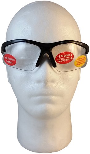 Olympic Optical DUAL READER Safety Glasses with 2.0 Clear Lens and Lens Cleaning Bag