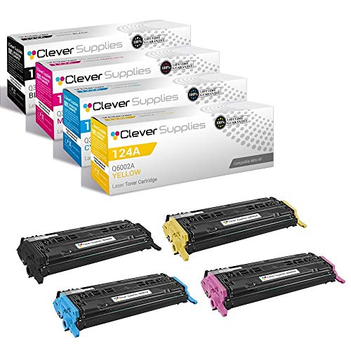 CS Replacement Toner Cartridge Compatible with HP 1600 Q6000A Black Q6001A Cyan Q6002A Yellow Q6003A Magenta 124A 1600 2600N 2600DN 2605 2605DN 2605DTN CM1015 CM1015MFP CM1017 4 Color Set