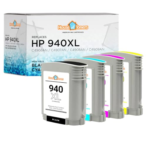 Houseoftoners Remanufactured for HP 940XL Ink Cartridge High Yield Replacement for HP 940XL Officejet 8500 8000 4-Pack (Multicolor)