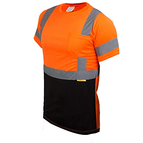 New York Hi-Viz Workwear BFS8511 High-Visibility Class 3 T Shirt with Moisture Wicking Mesh Birdseye, Black Bottom (Medium, Orange)