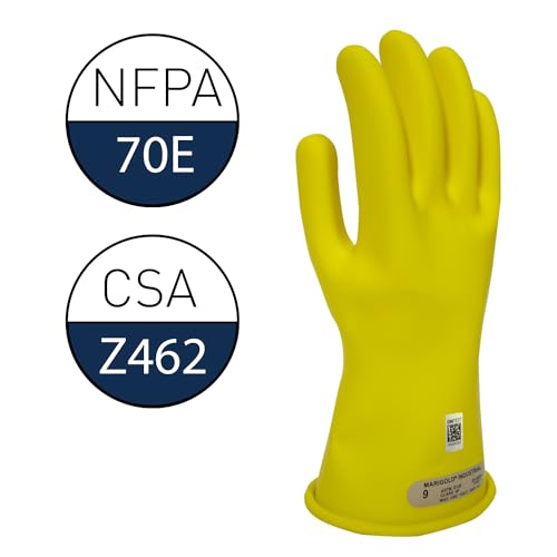 Enespro Class 00 Yellow Rubber Voltage Insulating Gloves, Max. Use Voltage 500V AC/750V DC