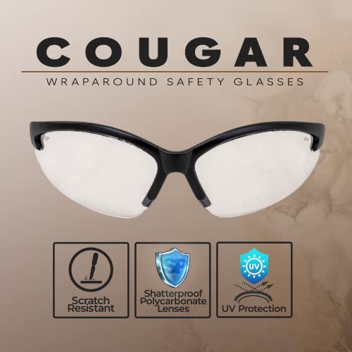 Global Vision Cougar Safety Glasses Nurses Dental Assistant Glasses Shooting Glasses for Women Ladies Men Black Frame Clear Lens