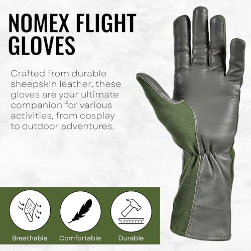 Nomex Flight Gloves - Olive Drab Leather Gloves
