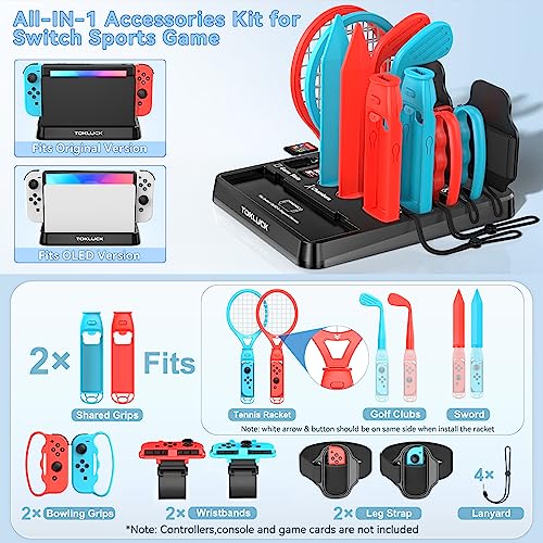 Switch Sports Accessories Bundle with Organizer Station Compatible with Nintendo Switch/ OLED Console & Joy-con, Storage and Organizer for Switch Sports Games, Family Sports Party Pack Accessories Kit Wii U Interactive Gaming Figures