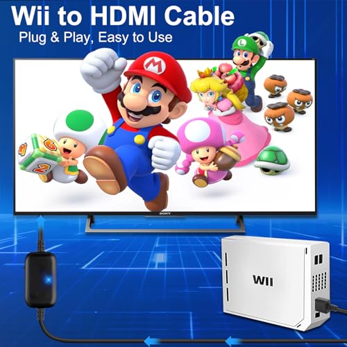 Wii to HDMI Adapter Cable [1080P/720P] Picture Quality Upscaler Resolution Enhancer Wii2HDMI Converter Supports All Display Modes Compatible with Nintendo Wii/Wii U Console (6.56FT, Plug & Play)