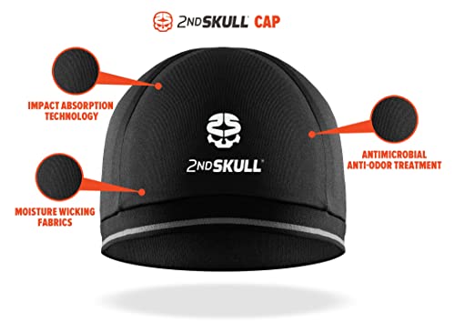 2nd Skull Protective Sports Cap - Impact-Reducing Protective Headgear; Thin, Lightweight Athletic Headwear; Safety Head Protection Designed to Defend Against Odor and Stains (Teen/Adult, Black)
