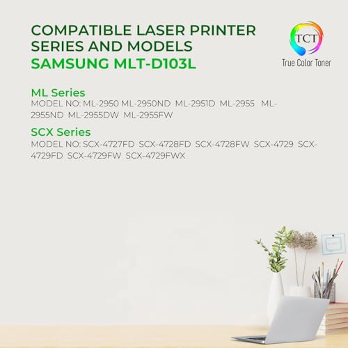 TCT D103L Toner Cartridge 2 Pack - Compatible Replacement for Samsung MLT-D103L Black High Yield Works with Samsung ML