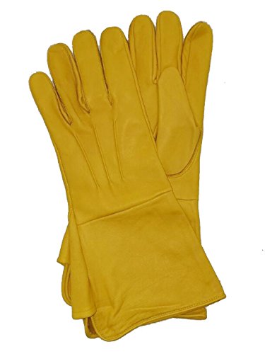 Leather Gauntlet Gloves Long Arm Cuff (Large, Yellow)
