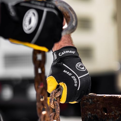 Caiman MAG, Sheep Grain Leather Multi-Activity Gloves, AirMesh Back, Padded G-Grip Patches, Kontour Design, Black/Gold, X-Large (2956