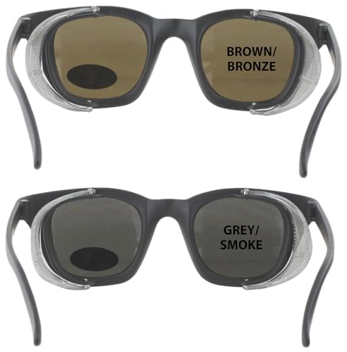 TITUS G12 Retro Style Safety Glasses Soft Folding Stainless Steel Mesh OR Color Matched Side Shield (Black Frame/Brown Lens, Glasses Only)