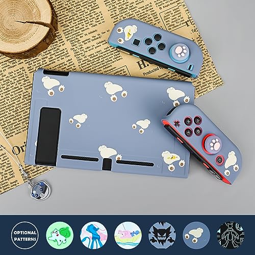 DLseego Dockable Case Design for Switch 2017, Anti-Slip Shock-Absorption Protective Soft Carrying Case and Joy Con Controller with 1 PCS Elf Ball Pendant and 2 PCS Thumb Grip caps -Black Lying Cat